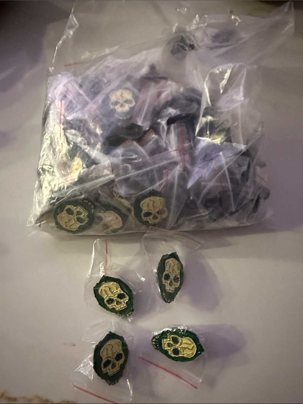 Skull Patch Lapel Pins in Green and Gold - Pack of Multiple